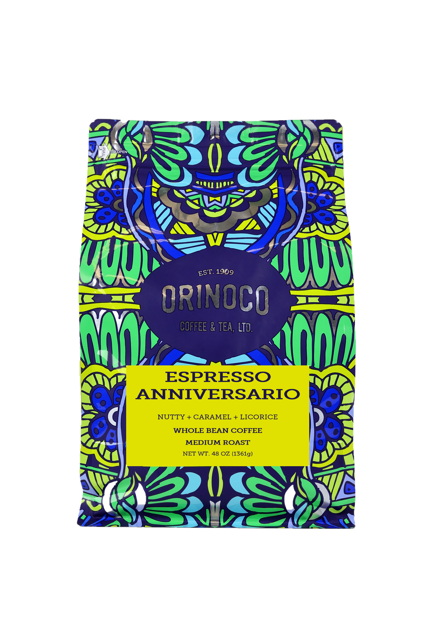 Orinoco Espresso Anniversario 3lb bag, Medium Roast, Whole Bean Coffee, 100% Arabica beans