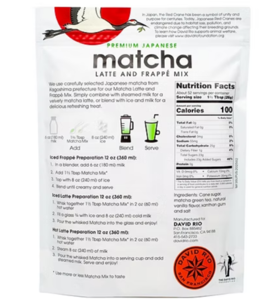 David Rio Matcha Latte & Frappe Mix 3lb Standup Pouch - Image 2